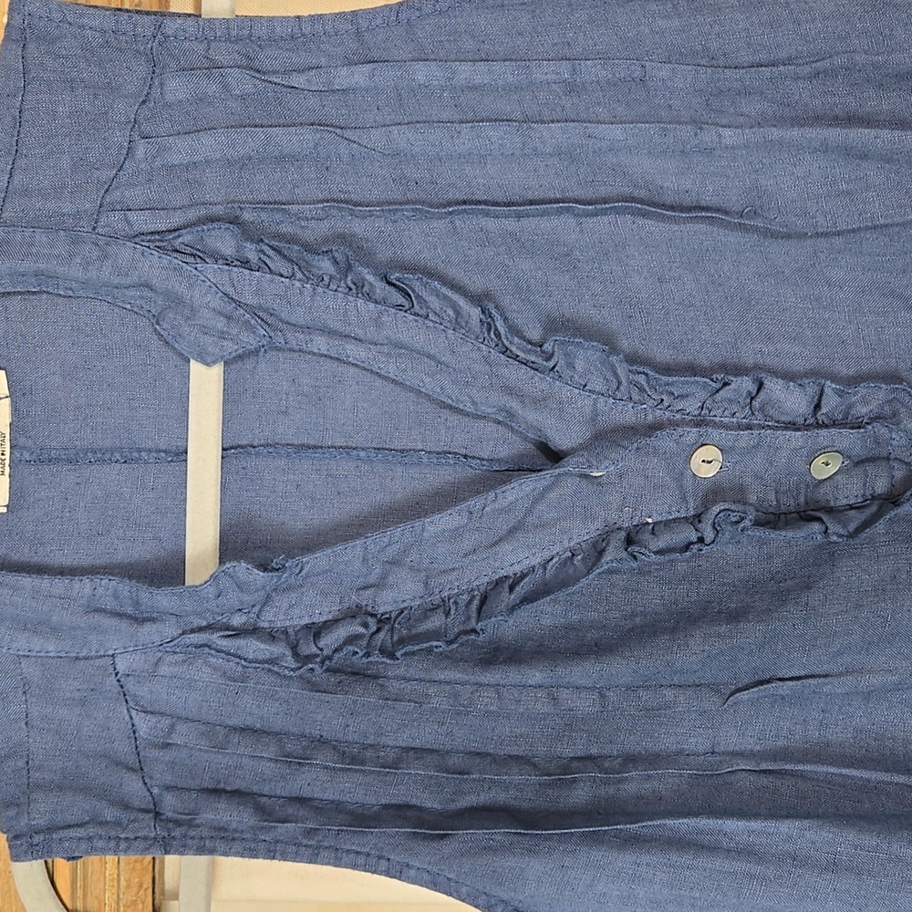Alessia Pacini Blue Linen Sleeveless Midi Shift Dress In Size XS - Picture 6 of 8